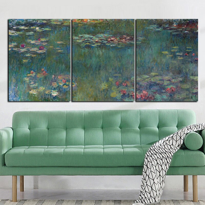 3Panel Print Claude Monet Lotus Impressionist Landscape Painting on Canvas Painting Modular Picture Art Poster for Living Room