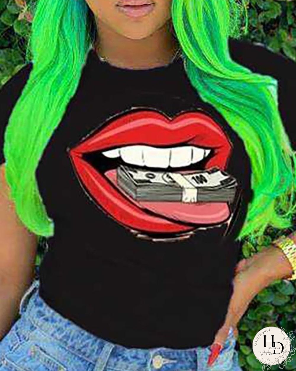 Lip Print Short Sleeve Casual T-shirt P13284