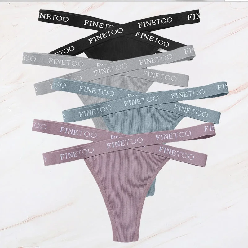 FINETOO 4PCS/Set M-XL G-string Women's Cotton Cross Strap Panties Letter Waisted Underwear Femme Thongs Sexy Hollow Out Lingerie