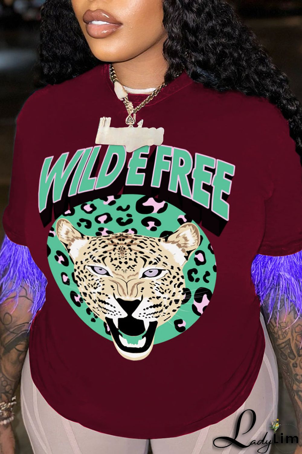 Light Purple Casual Street Print Tassel Patchwork O Neck T-Shirts