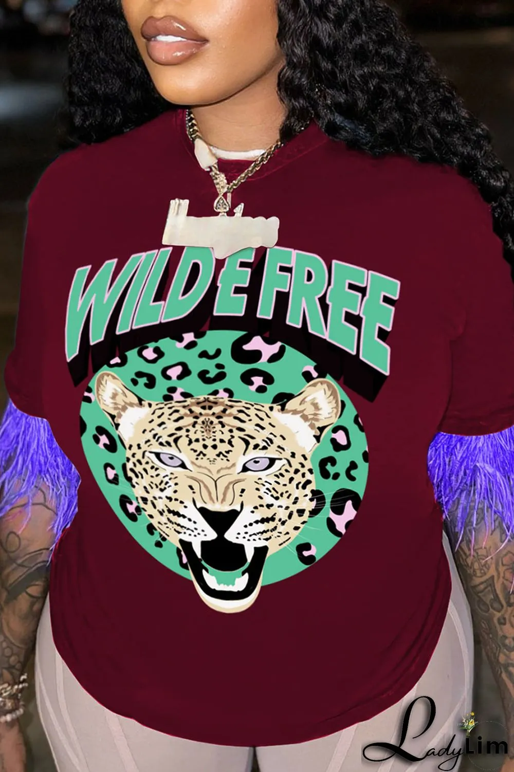 Light Purple Casual Street Print Tassel Patchwork O Neck T-Shirts