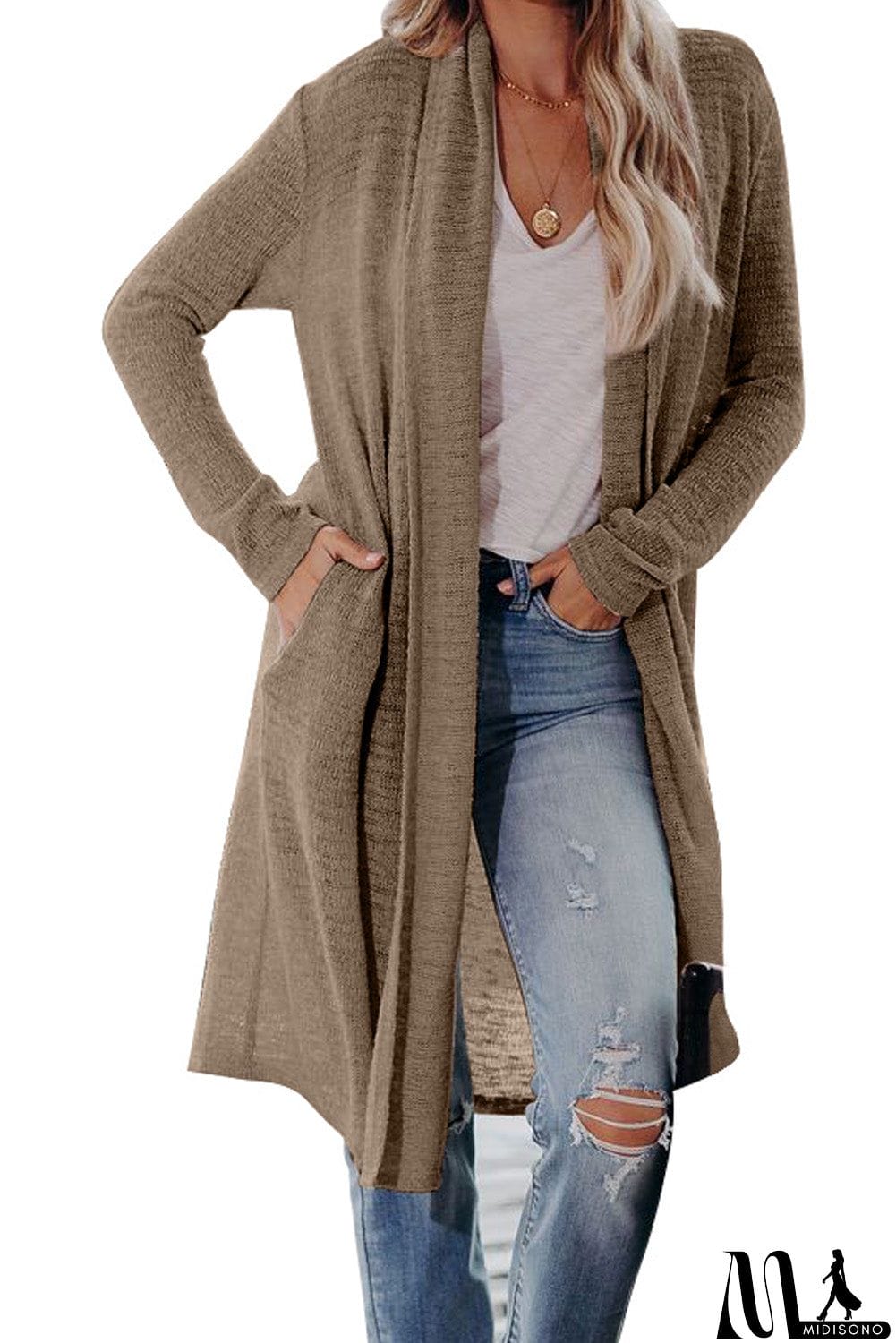 MidiSono - Slouchy Pocketed Knit Longline Cardigan