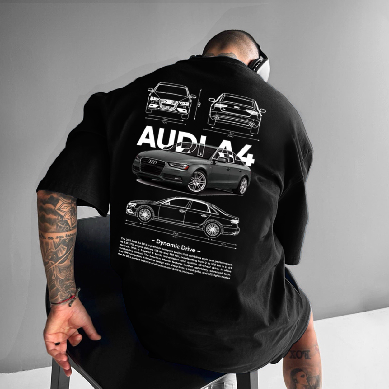Men's Black Loose Casual Racing Style Short-sleeved T-shirt / TECHWEAR CLUB / Techwear