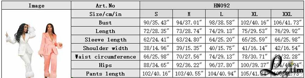 Women's Fashion Two-piece Blazer and Pants Suits with Feather