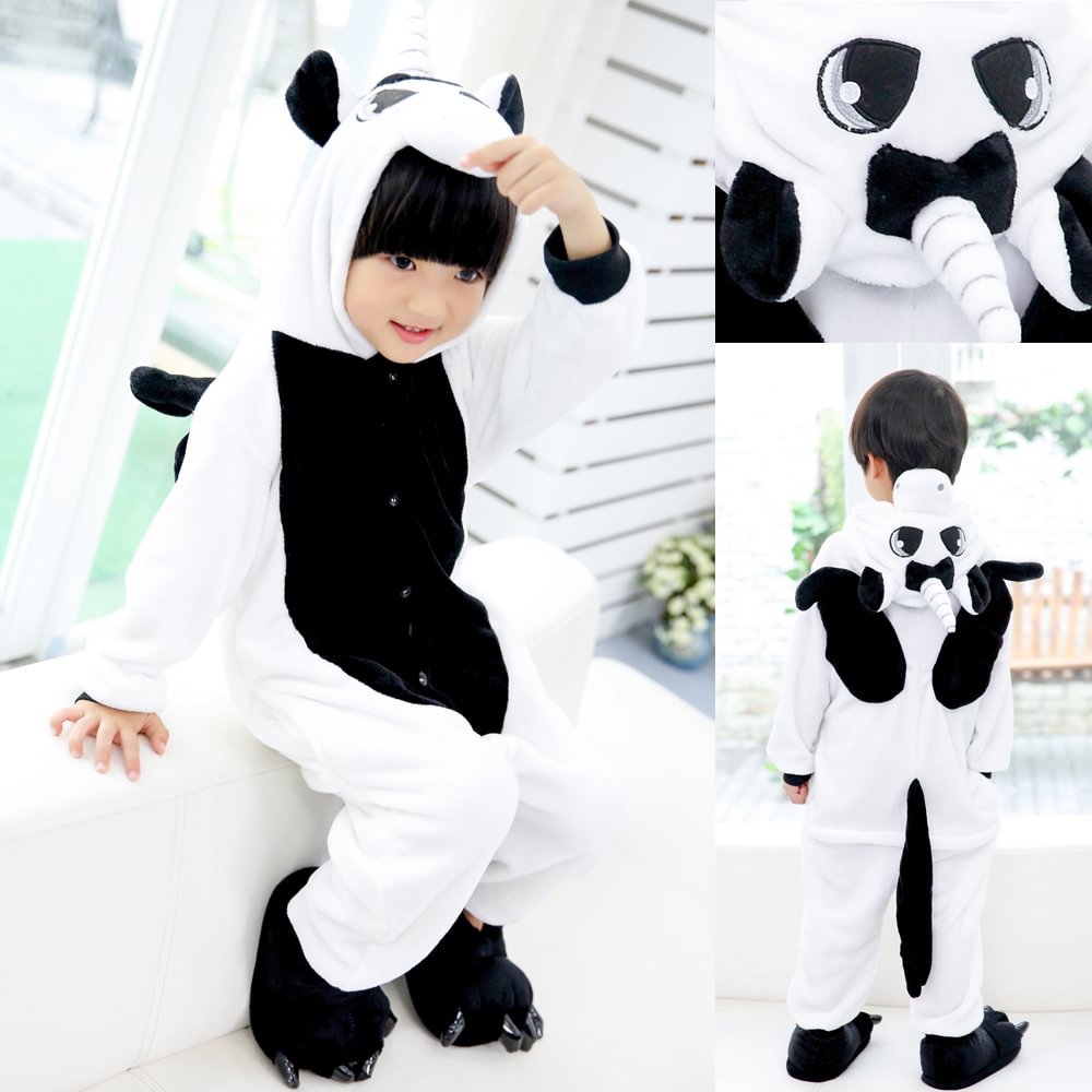 Kids Black Unicorn Kigurumi Hoodie Onesie Pajamas Sleepwear-Pajamasbuy