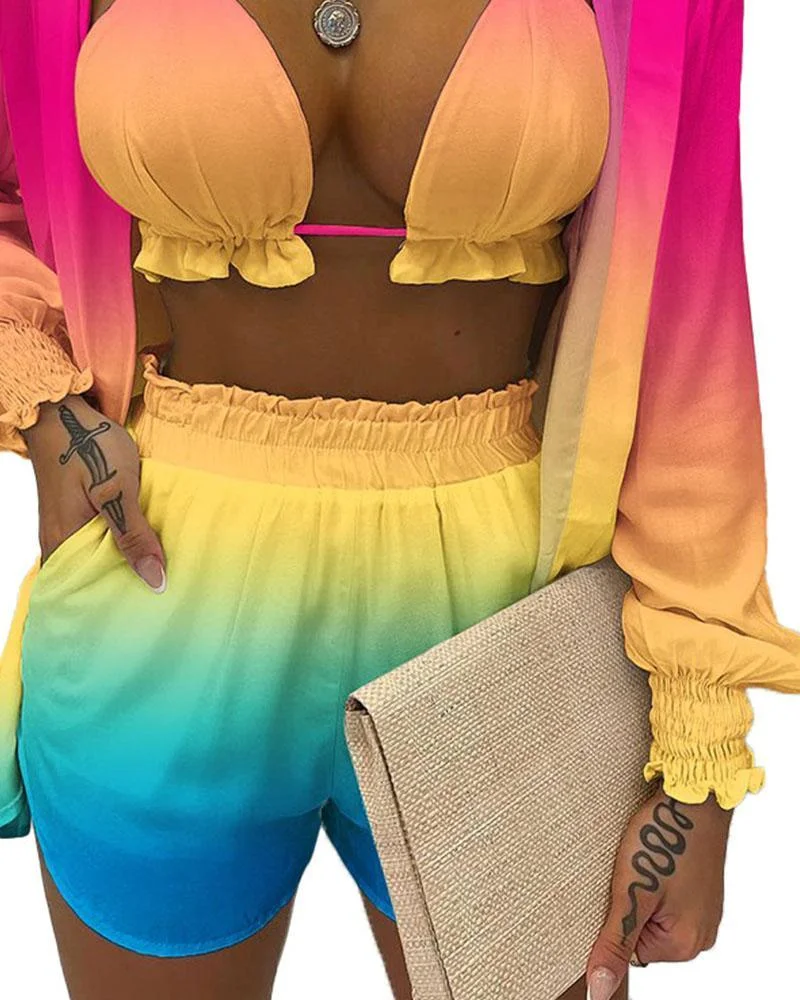 Sexy Holiday Casual Printed Three Piece Suit