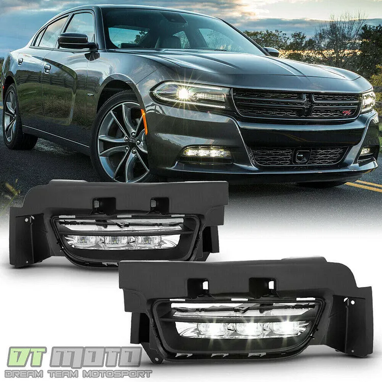 Silscvtt 2Pcs Fog Lights Assembly Replacement for 2015 2016 2017 Charger with Front Bumper Bezel Wires Switch Bulbs Smoked Lens Left+Right Side(Passenger & Driver Side)