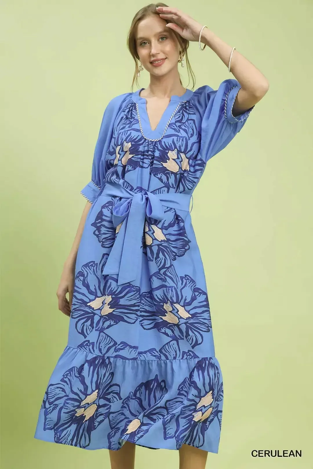 Umgee Floral Belted Midi Dress mysite idetrend
