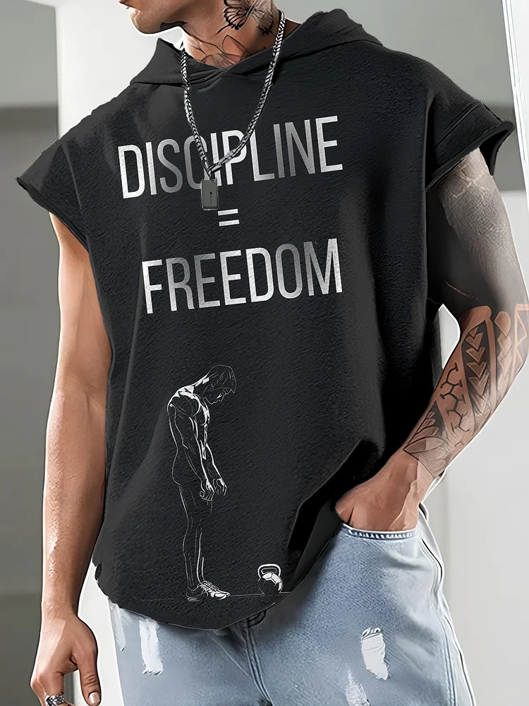 Men's Discipline Freedom Print Workout Hooded Tank Top
