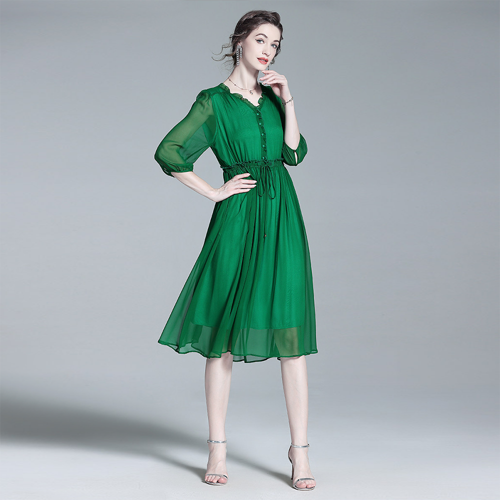 Silk Dress Drawstring Waist for Garden Wear REAL SILK LIFE