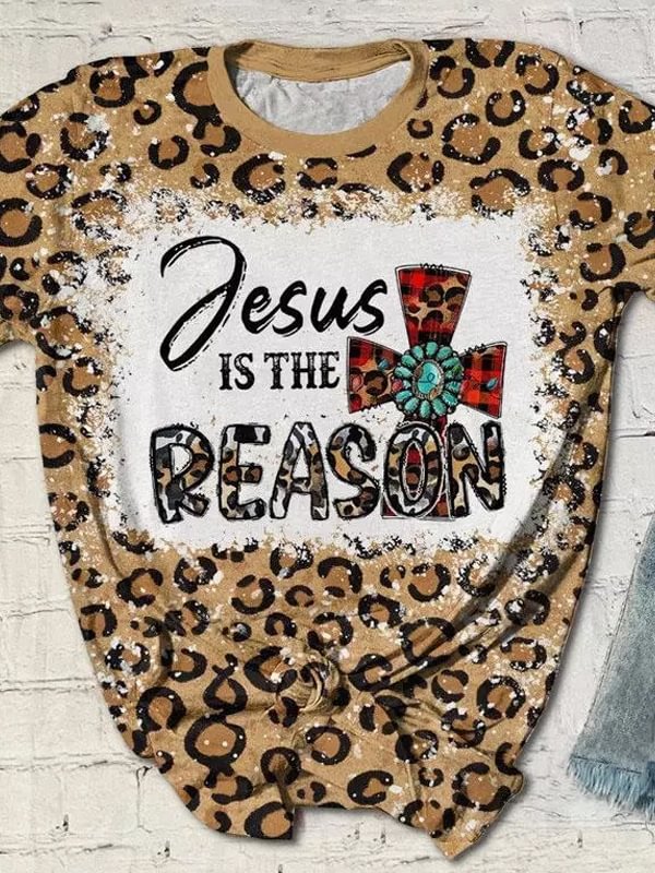 Jesus Is The Reason Turquoise Leopard Plaid T-Shirt