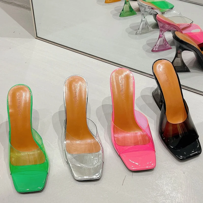 Female Crystal High Heels Slippers 2022 New Peep Toe Casual Slides Flip Flops Shoes Woman Fashion Pumps Ladies Sandals For Woman