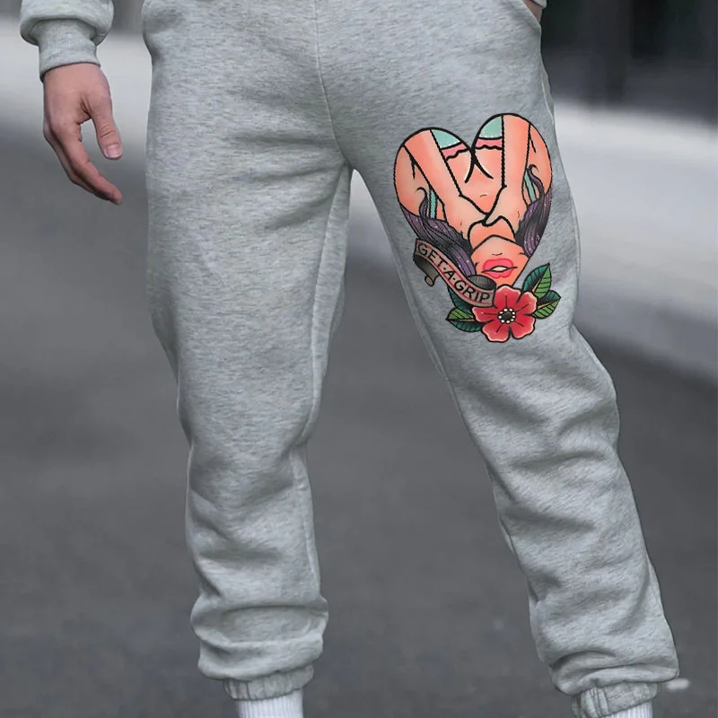 GET A GRIP Sexy Lady with Flowers Men's Print Sweatpants