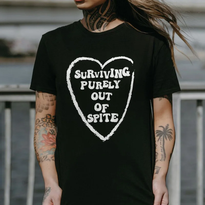 Surviving Purely Out Of Spite Heart-shaped Printed Women's T-shirt -  