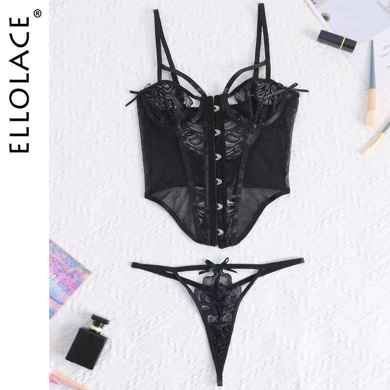 Billionm Feminine Lingerie Shapewear With Thongs Sexy Erotic Cut Out Bra Lace Underwear Set Women 2 Piece Push Up Intimate