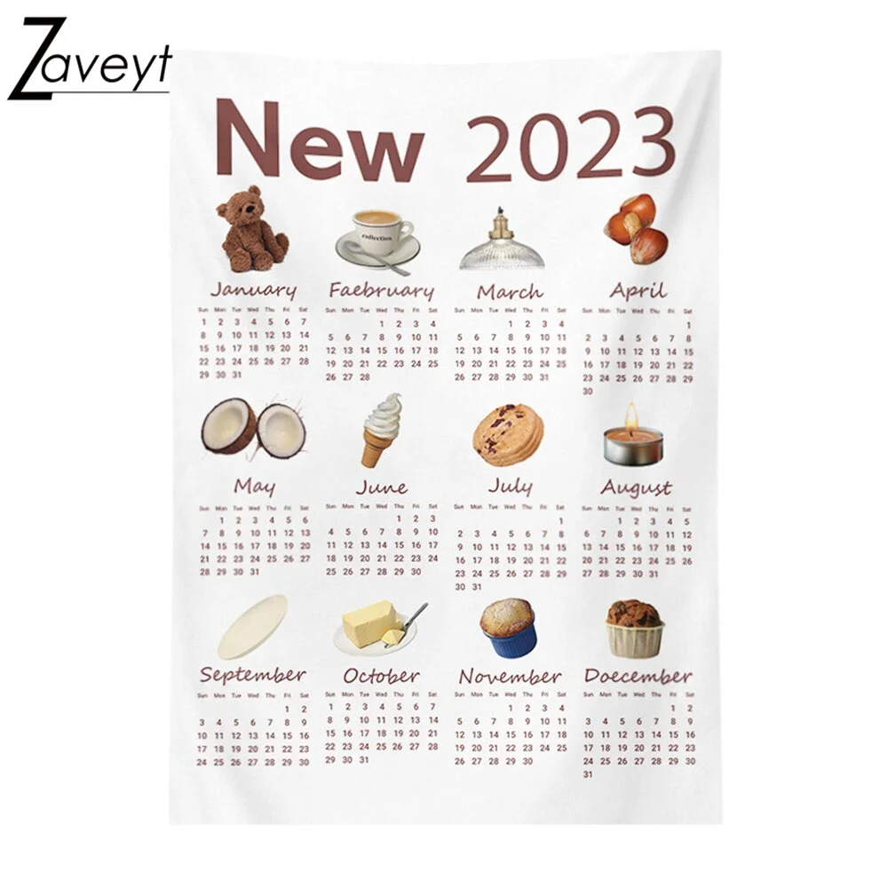 Nigikala 2023 New Year Cartoon Calendar Hanging Cloth Student Child Study Room Decor Wall Tapestry Annual plan Bedroom Background