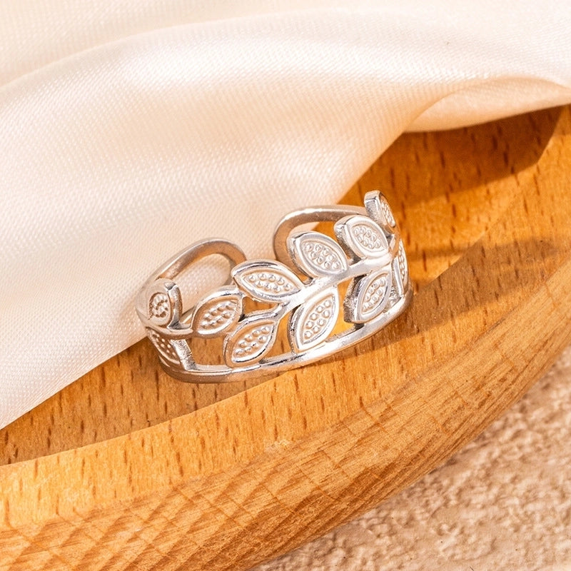 Casual Minimalist Leaf Titanium Steel Plating Open Rings