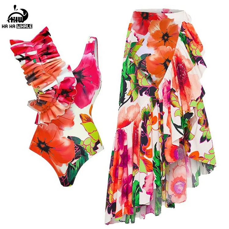 Irregular Crinkle Floral swimwear