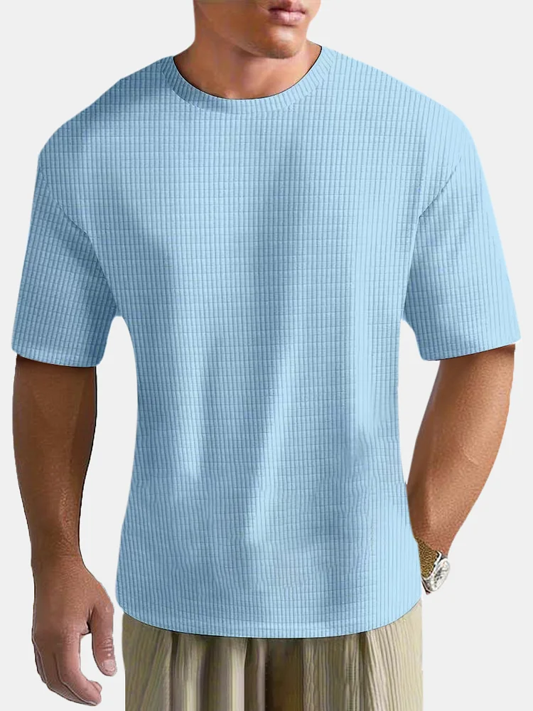 Men's Summer Solid Color Small Square Comfortable Anti-wrinkle Short-sleeved T-shirt