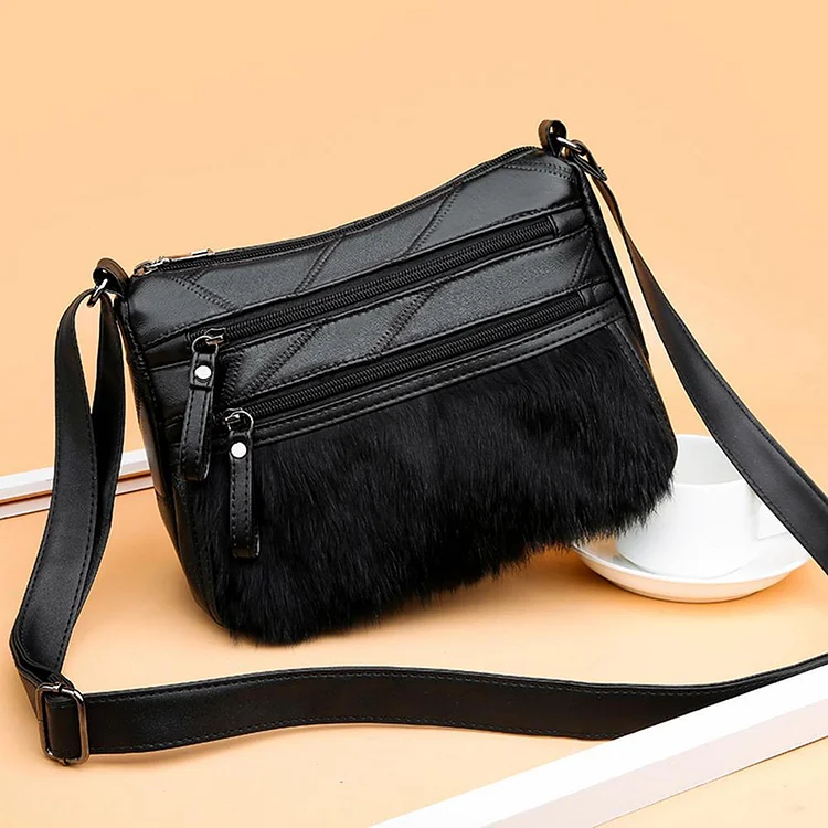 Fashion Women Splicing PU Rabbit Shoulder Bag Multi-pocket Messenger Purse-Annaletters