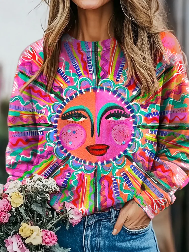 Hippie Sunflower Art Print Casual Sweatshirt
