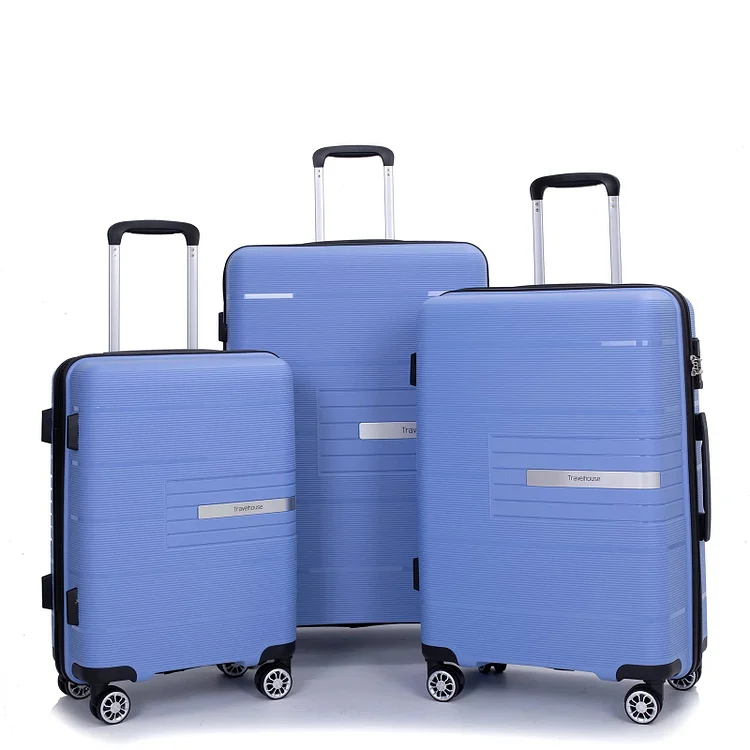 Tripcomp 3 Piece Luggage Sets, Hard shell Carry On Luggage, PP case with Two Hooks, Spinner Wheels, TSA Lock, Airline Approved, Lightweight Durable Suitcase, （20”24”28”）(Purplish Blue)
