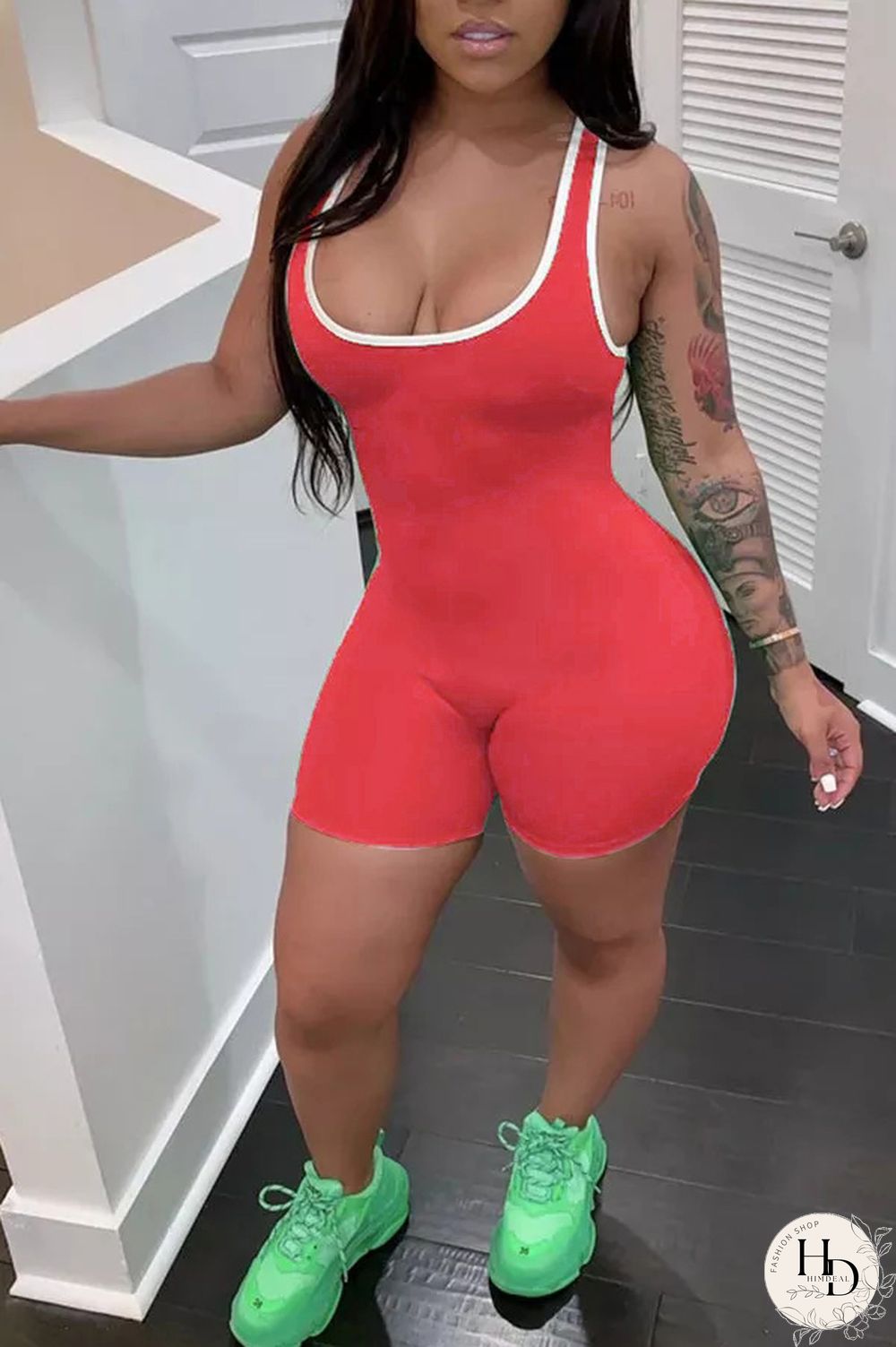 Red Fashion Casual Solid Sleeveless Square Jumpsuits