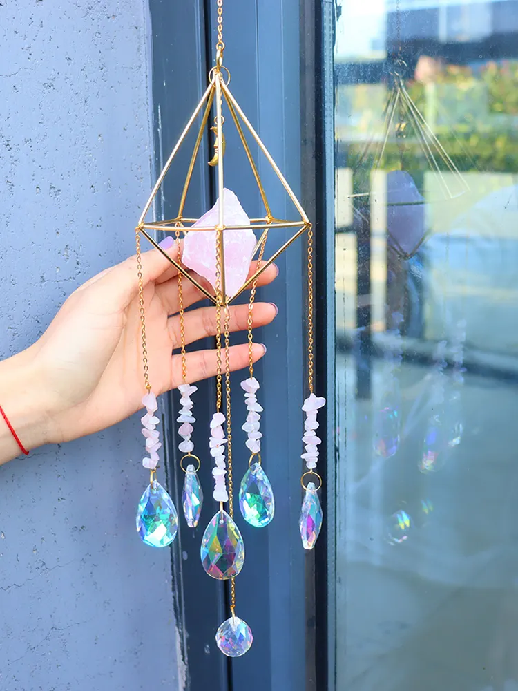 Crystal Wind Chimes Ornaments Moon Star Natural Stone Hanging Pendant Craft