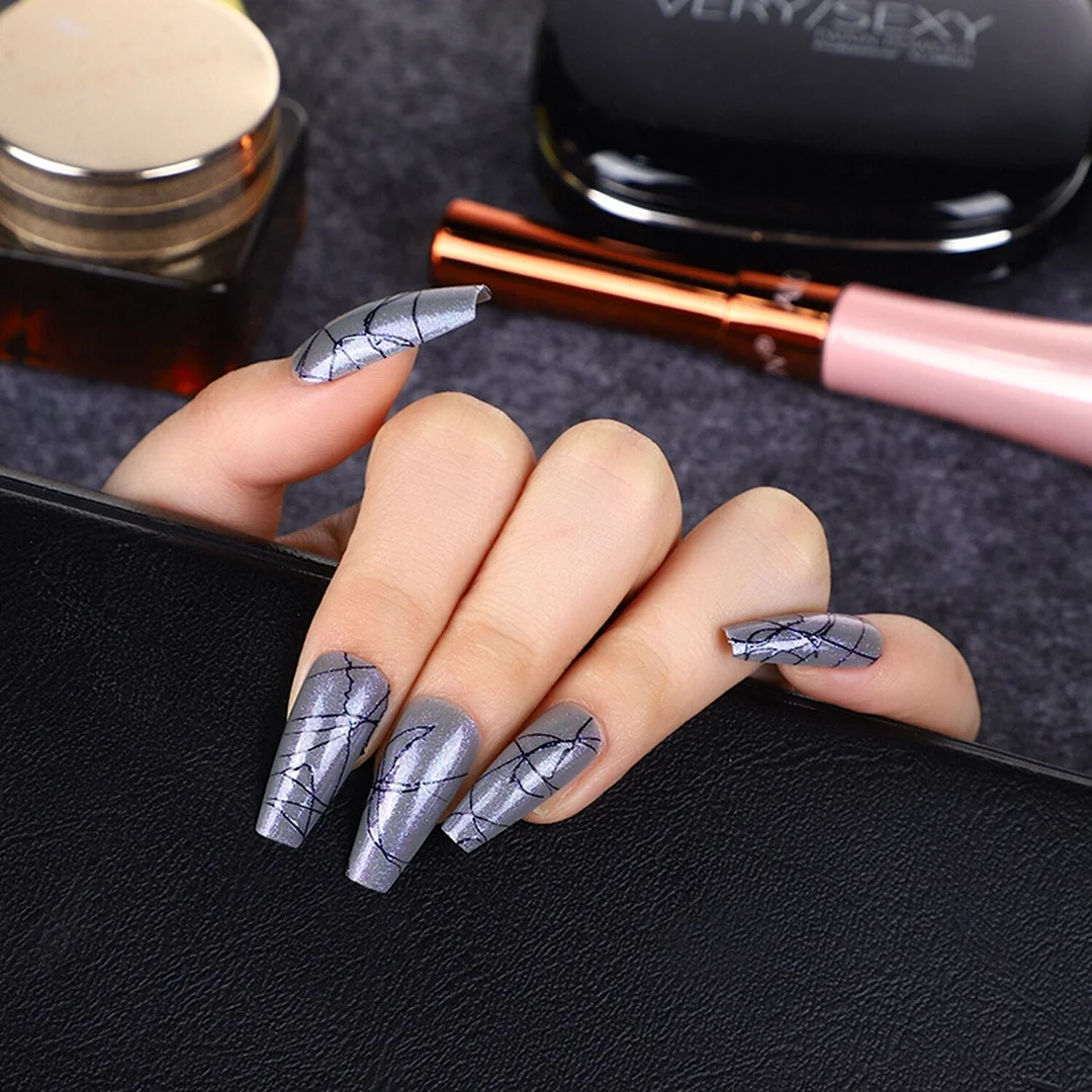 24Pcs Long Colorful Detachable Coffin False Nails Artificial Ballerina Fake Nails Press On Nail Tips Decor Acrylic Fingernail-Nail Inspo