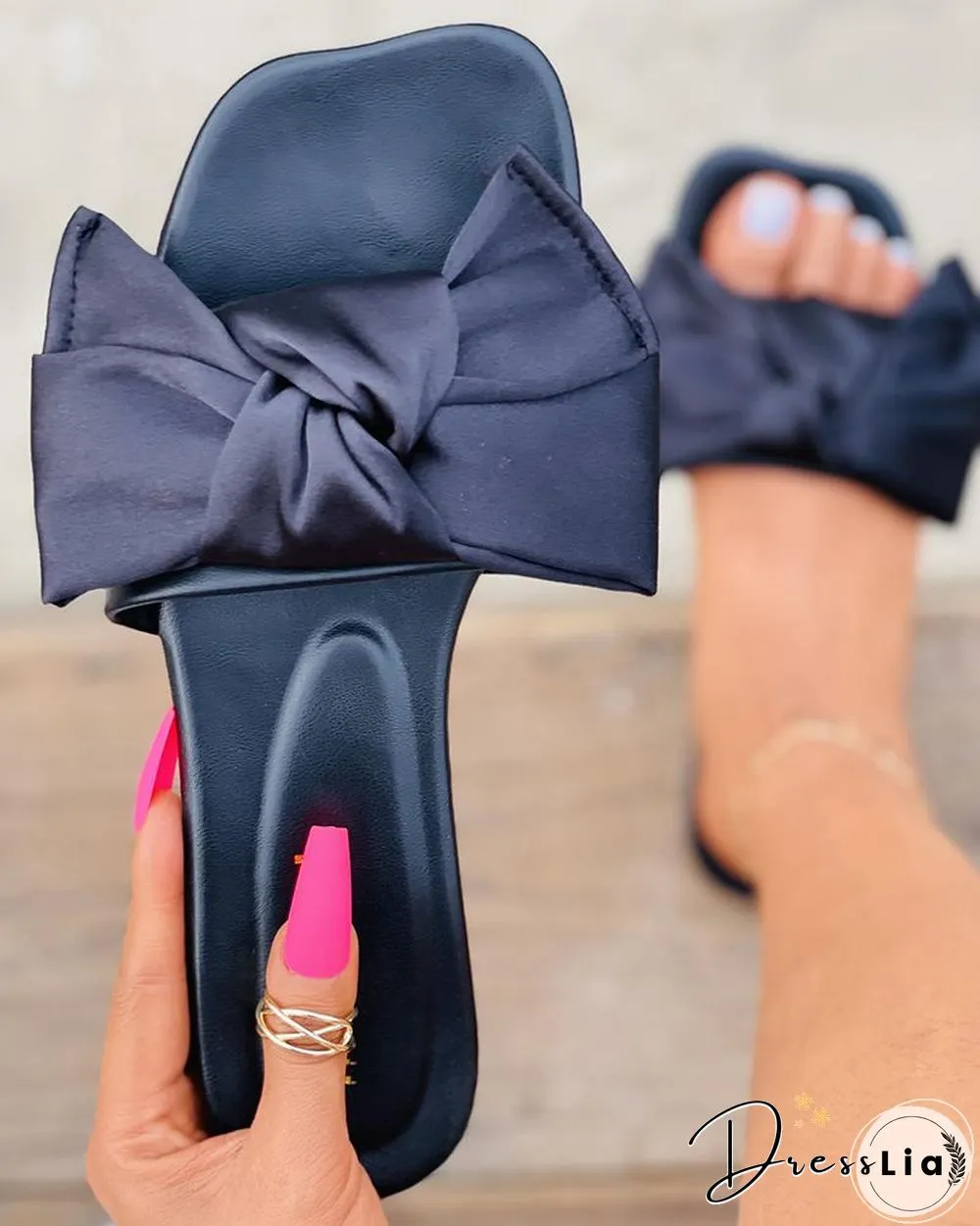 Square Toe Bowknot Decor Slipper