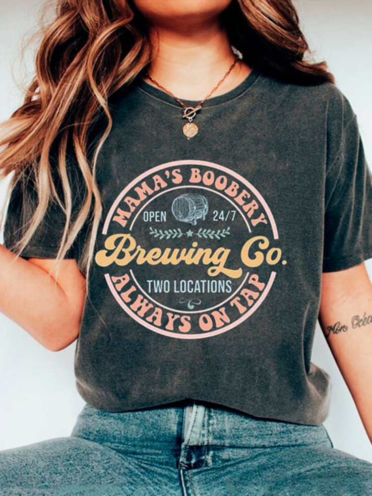 Comstylish Mother's Day Mamas Boobery Breastfeeding Print Casual T-Shirt