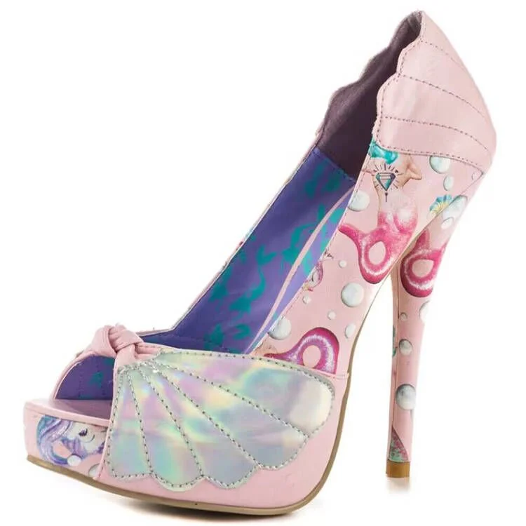 Halloween Ariel Pink Floral Print Stiletto Heel Platform Pumps |FSJ Shoes