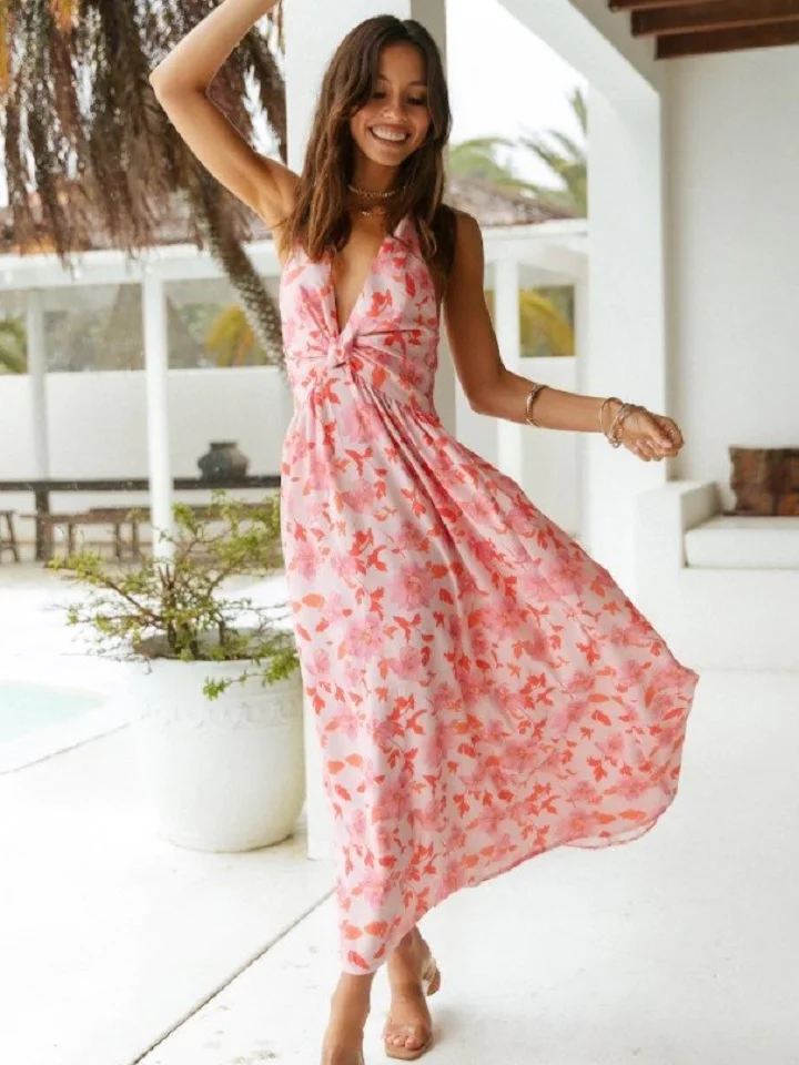 Printed Casual Backless Dress
