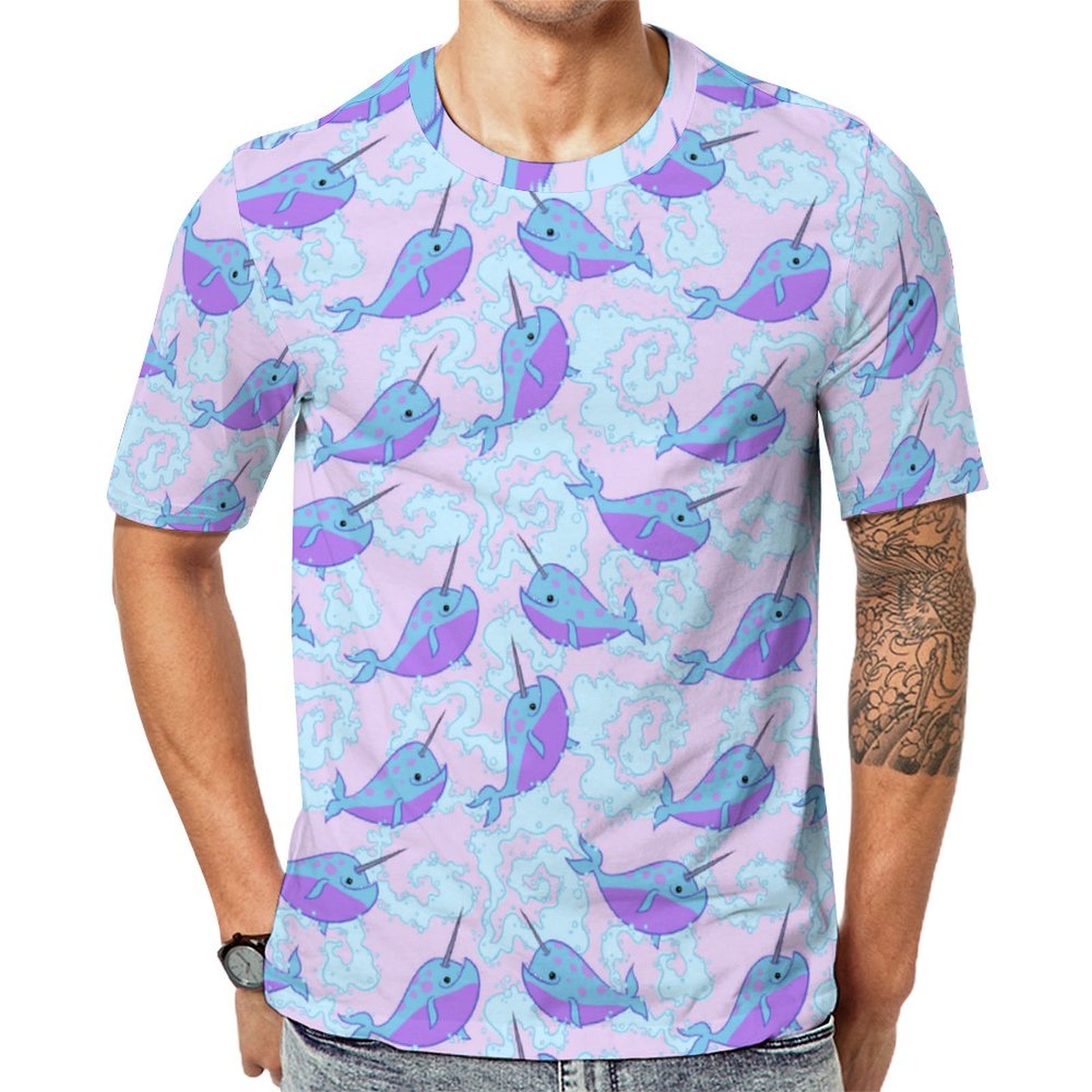 Happy Narwhal Short Sleeve Print Unisex Tshirt Summer Casual Tees for Men and Women Coolcoshirts