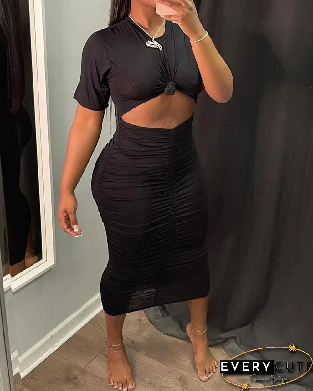Cutout Twist Ruched Casual Maxi Dress