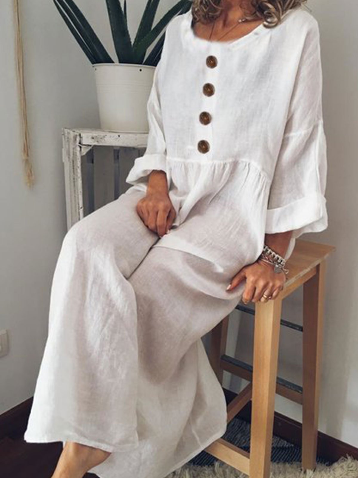 Casual Long Sleeve Cotton-Blend Casualdress