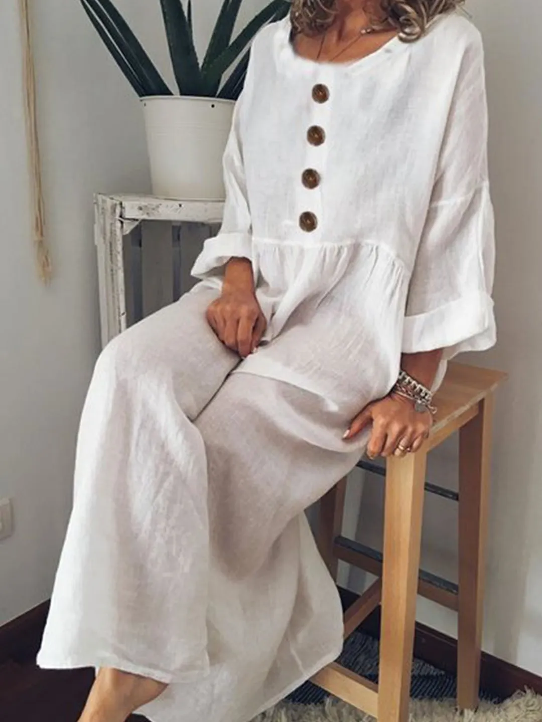Casual Long Sleeve Cotton-Blend Casualdress
