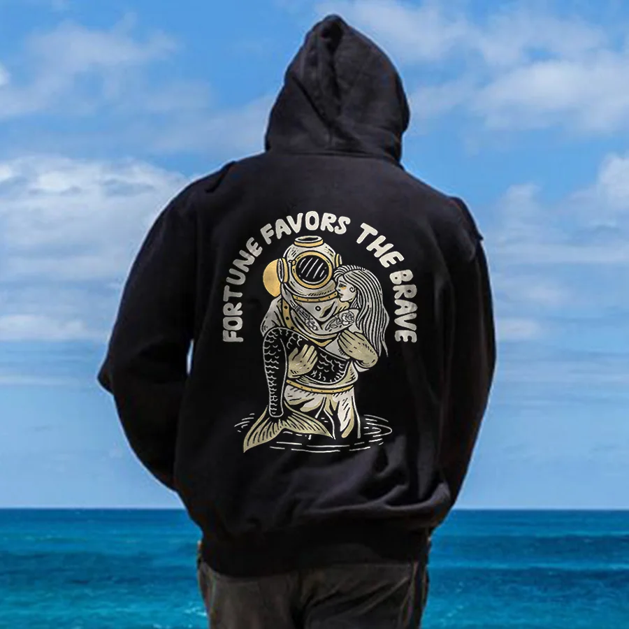 Fortune Favors The Brave Printed Men's Hoodie