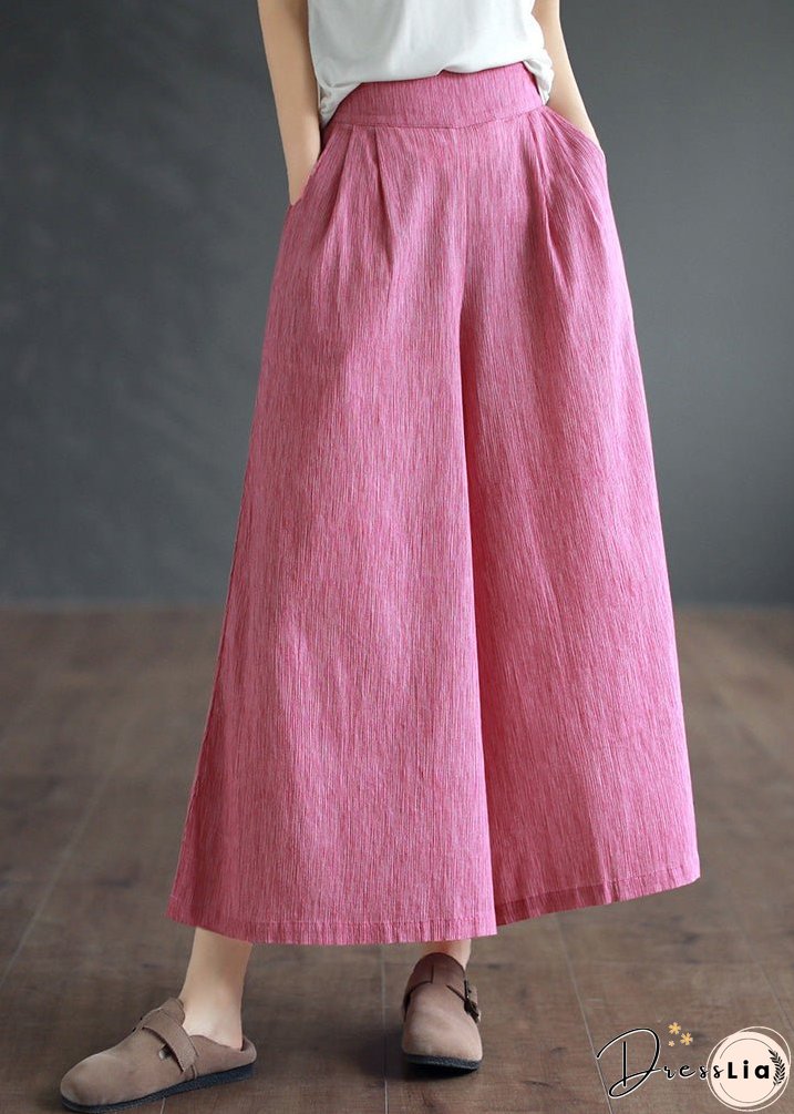 Simple Pink High Waist Cotton Crop Pants Summer