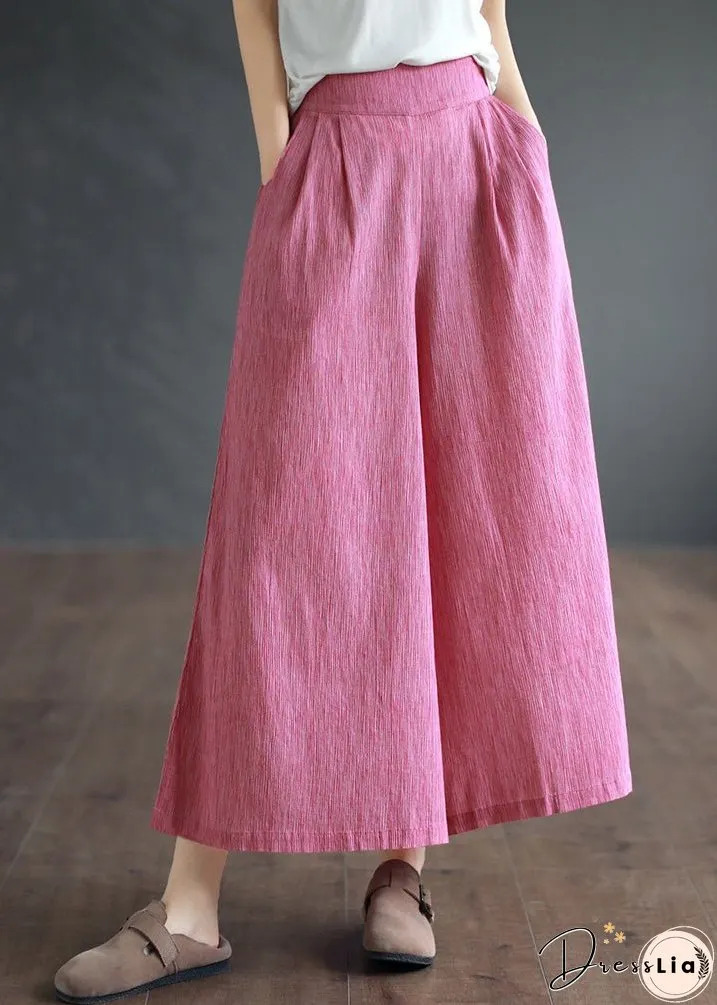 Simple Pink High Waist Cotton Crop Pants Summer