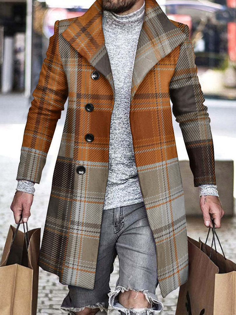 Men's fashion geometric print mid-length coat 036