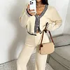Women's Casual Loose Deep V Collar Top and Elastic Waist Pants Two-Piece Set