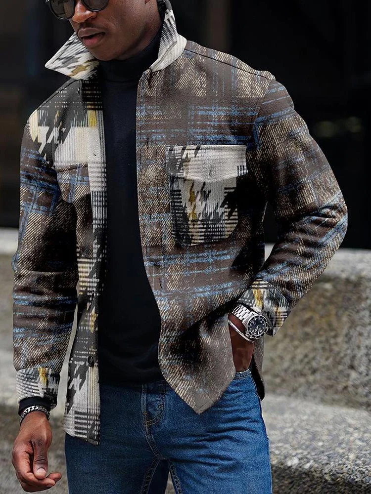 Men's Fashion Casual Printed Long Sleeve Shirt Jacket