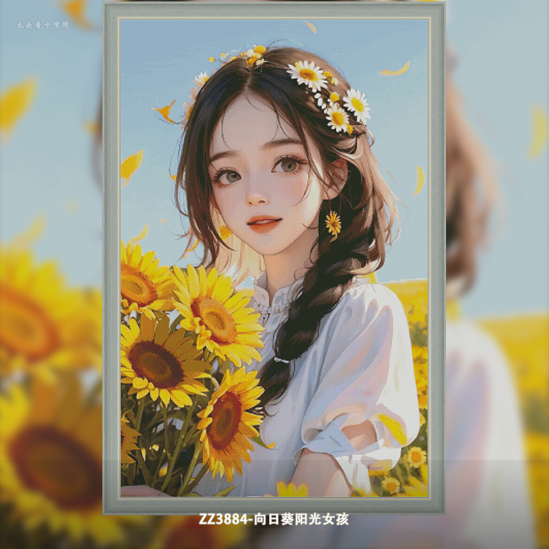 [ZZ3884-Sunflower Sunshine Girl]  Painting Fairy Cross Stitch