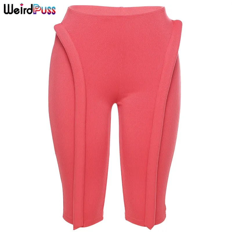 Weird Puss Sexy Women Low Waist Pants Trend Design Fitness Casual Ribbed Skinny Fashion Streetwear Slim Sporty Running Jogger