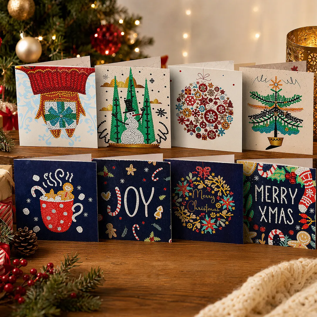 8PCS Christmas Letters DIY Diamond Painting Greeting Card Kits with Envelopes Diamond Art Greeting Cards Diamond Art Cards Kits for Adults DIY Crafts Family Friend Gifts