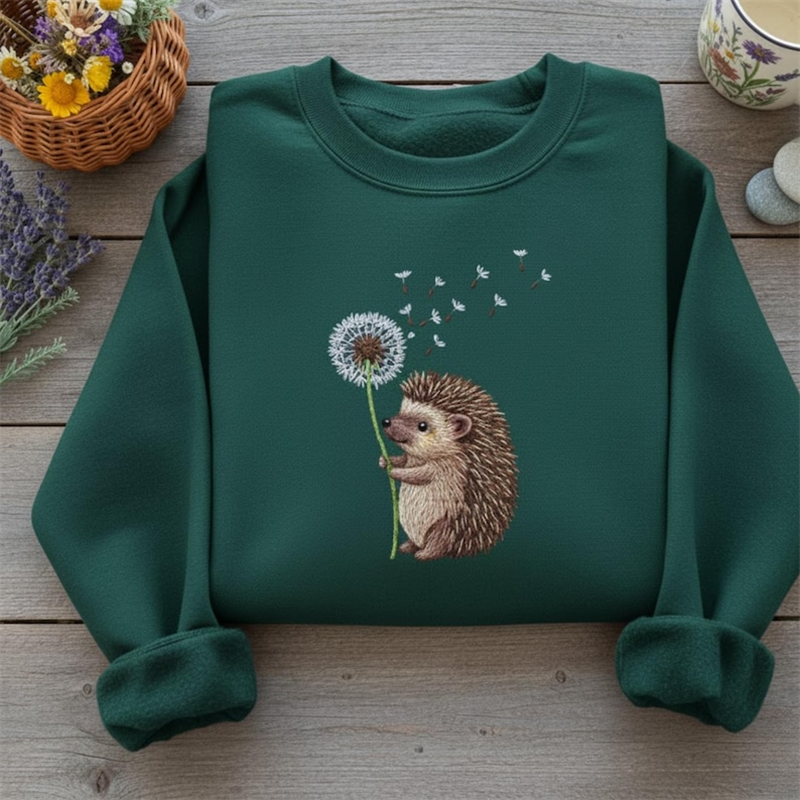 Embroidered Hedgehog Dandelion Sweatshirt wearshes
