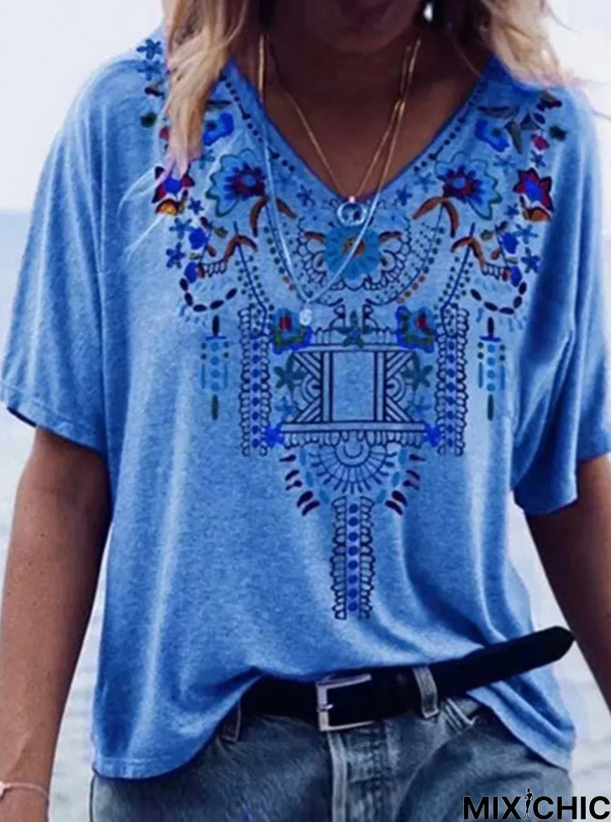 Printed Short Sleeve Casual T-Shirt for Women