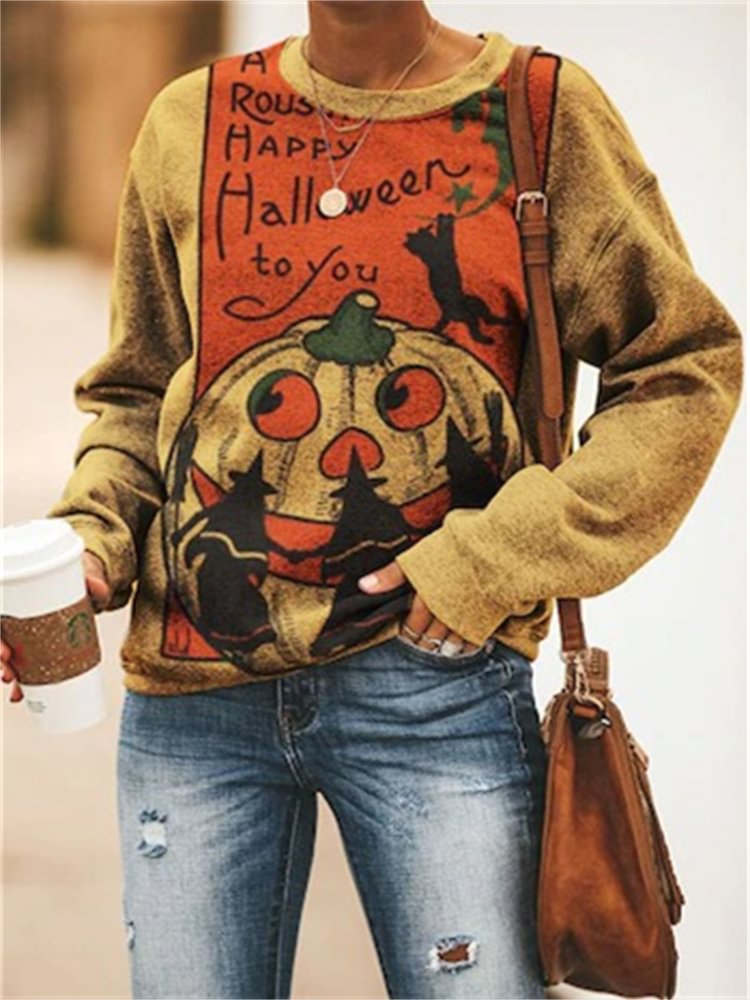 Artwishers Vintage Halloween Pumpkin & Witches Sweatshirt
