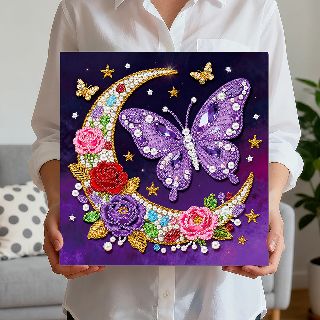 Moon Butterfly Art Diamond Painting Kit for Adults Home Decor 25x25cm With Frame
